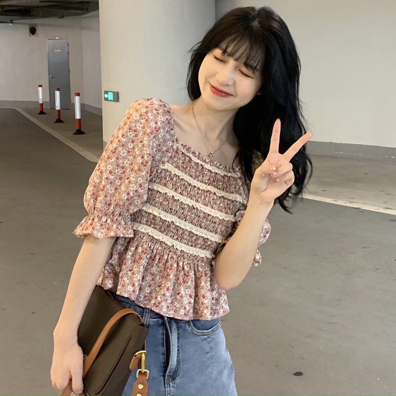 Áo Sơ Mi Hoa Xếp Ly Phối Ren Xinh Xắn Thời Trang Phương Tây Cho Nữ