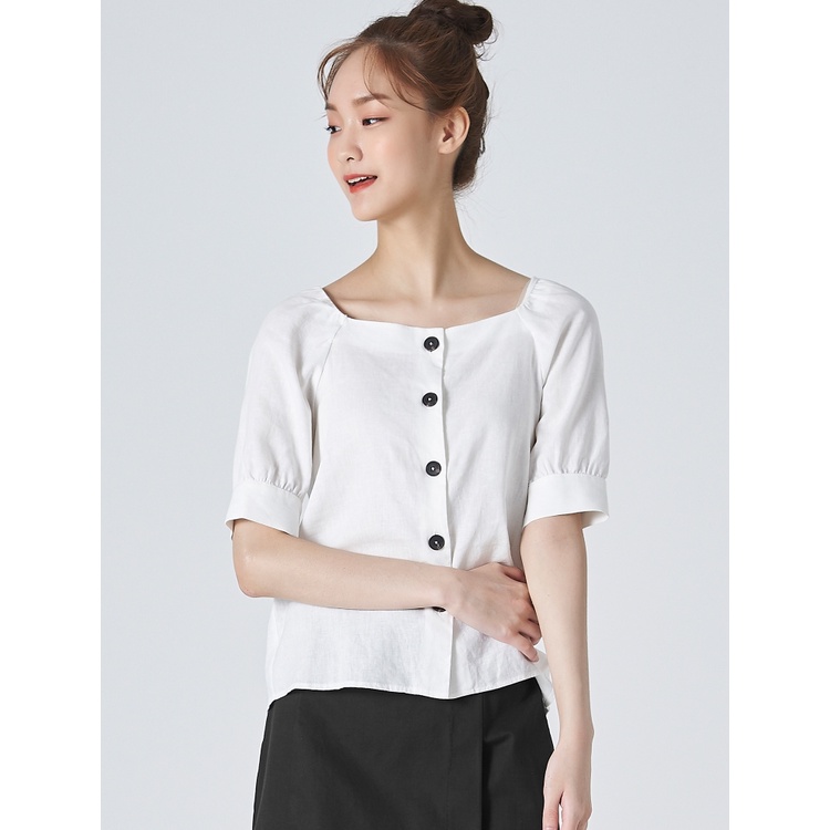 Áo sơ mi nữ 8SECONDS Button-Up Puff Sleeve Square Neck Blouse