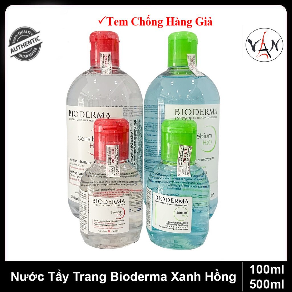 [Tem Chính Hãng] Nước tẩy trang bioderma sebium sensibio xanh hồng da dầu nhờn mụn 100ml 500ml
