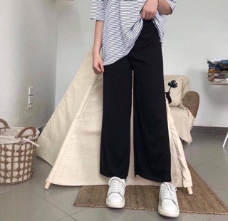 Quần tây đen nữ simple pant ống rộng siêu hack dáng - quần basic đen