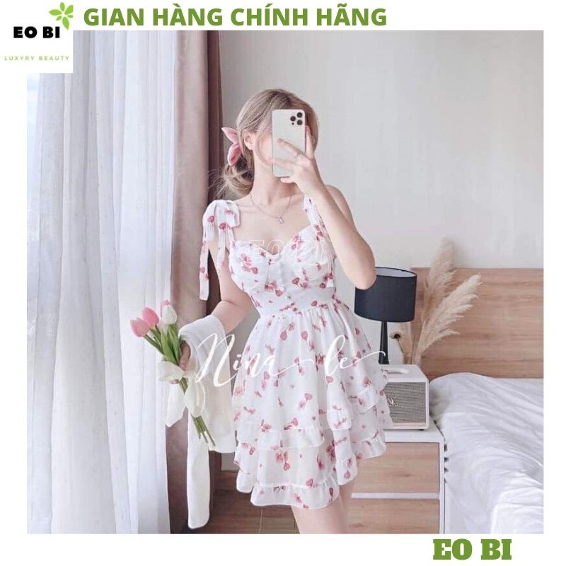 Sét váy hoa 2 dây  tầng kèm áo choàng ngoài mầu trắng tiểu thư bánh bèo ulzzang đầm hàn quốc dễ thương -EOBI