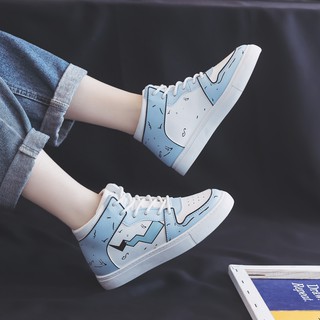♤✈giày thể thao đế cao hàng đầu của phụ nữ mới Harajuku mùa thu sinh graffiti lưới màu đỏ nhỏ trắng Pikachu