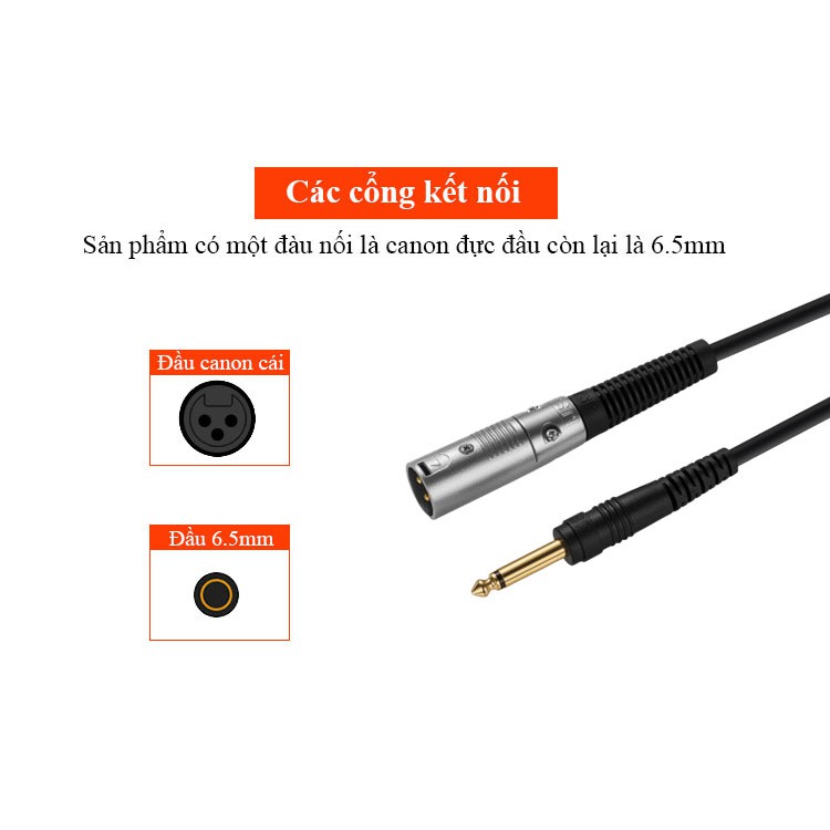 Dây canon xlr đực ra đầu 6 li đực JSJ 804 dài 1m và 1.5m biên độ dải tần lớn âm thanh trung thực