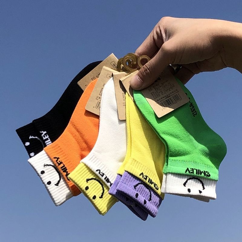 Hàng Mới Về Set 5 Đôi Vớ Cotton Mỏng Thoáng Khí In Hình Mặt Cười Màu Kẹo Thời Trang Xuân Hè Cho Bé Từ 1-15 Tuổi 5 Tuổi