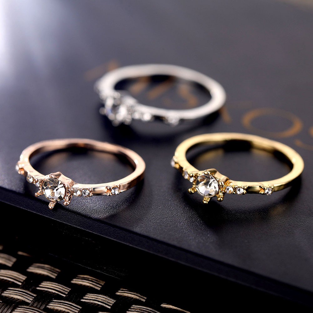 Nhẫn Đính Hôn Bằng Kim Cương Mạ Vàng 14K Tinh Tế Cho Nữ Phong Cách Thời Trang Hàn Quốc
