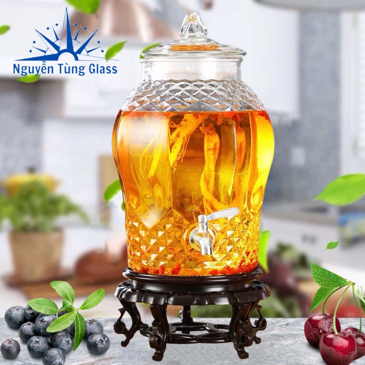 Bình ngâm rượu thủy tinh kim cương 15 lít ( CÓ VAN ) & KHÔNG VAN