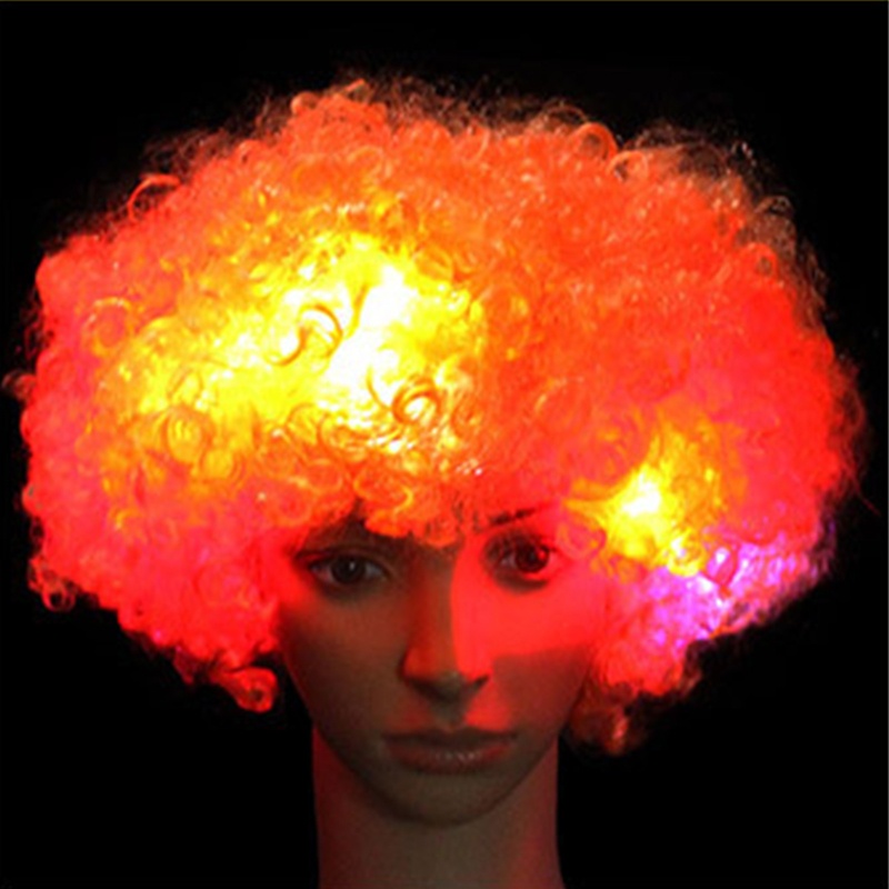 Tóc giả xoăn hóa trang chú hề có đèn LED nhiều màu sắc