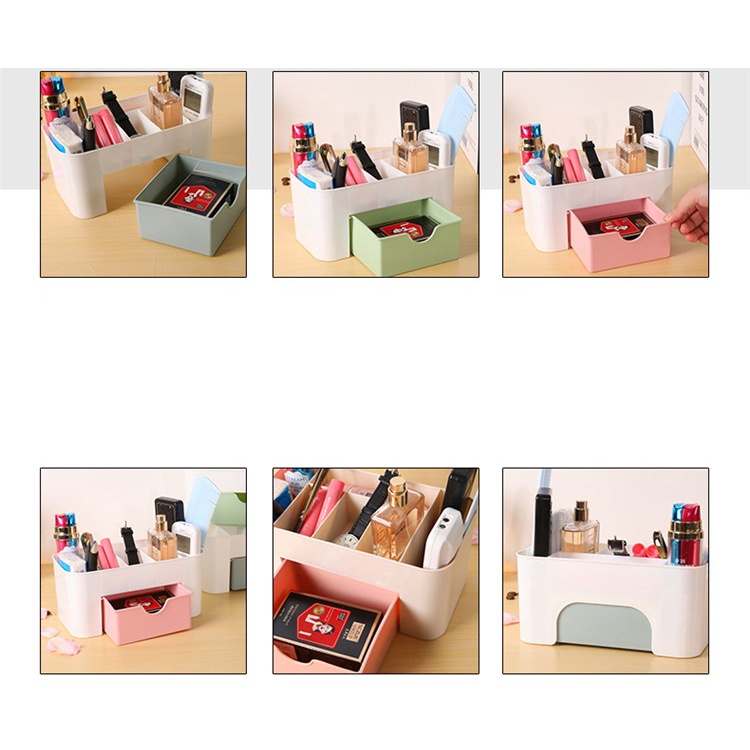 Hộp Đựng Mỹ Phẩm Có Ngăn Kéo Khay Để Son , Nước Hoa , Chì Kẻ Mắt Mày , Tẩy Trang Làm Bằng Nhựa 6 Ngăn