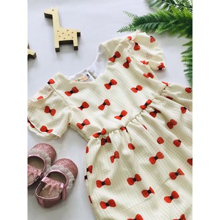 Váy bé gái voan lụa hoạ tiết nơ 2 lớp