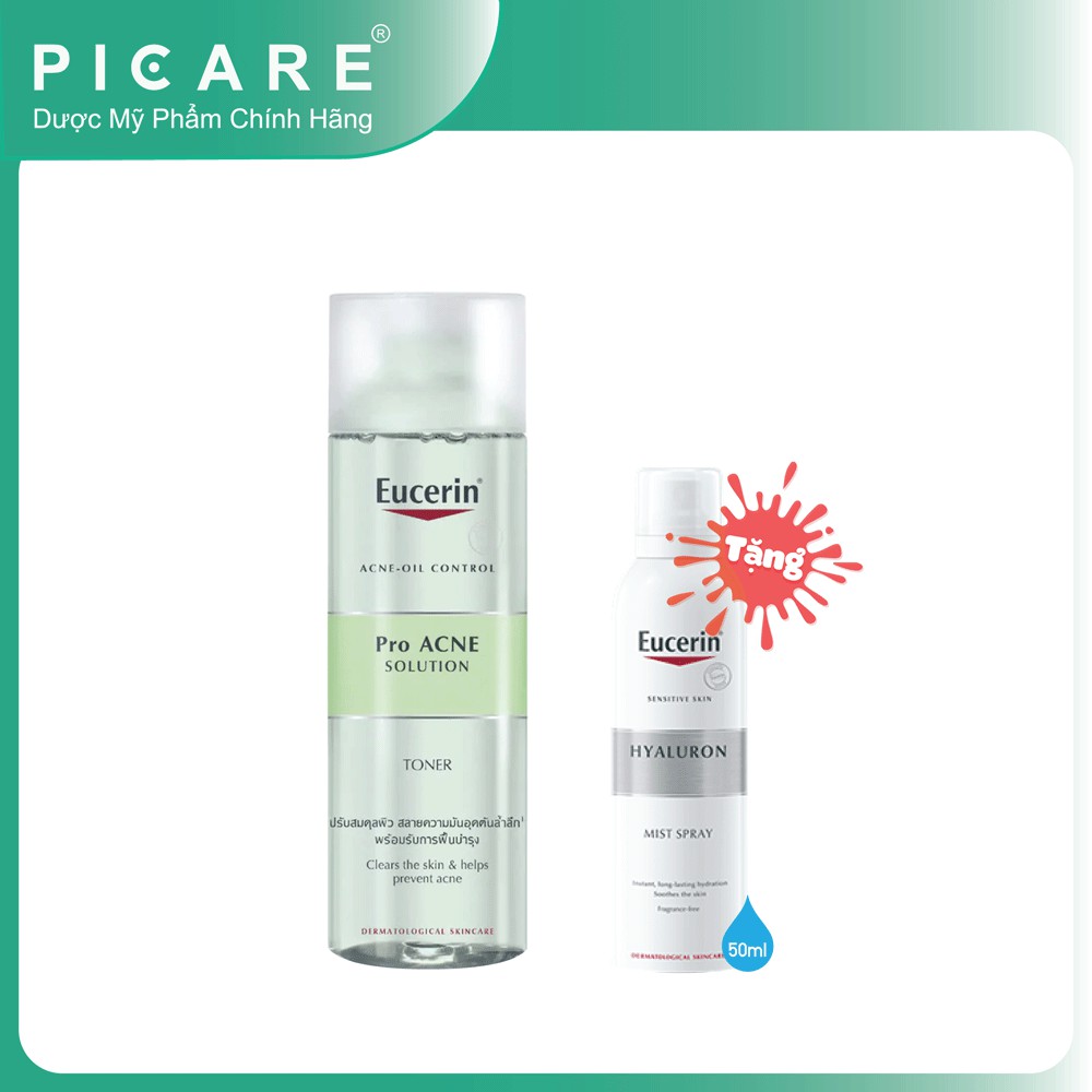 Combo Eucerin nước hoa hồng cho da mụn ProAcne Toner 200ml &amp; xịt khoáng cấp ẩm Hyaluron Mist Spray 50m - 88983 - 66858