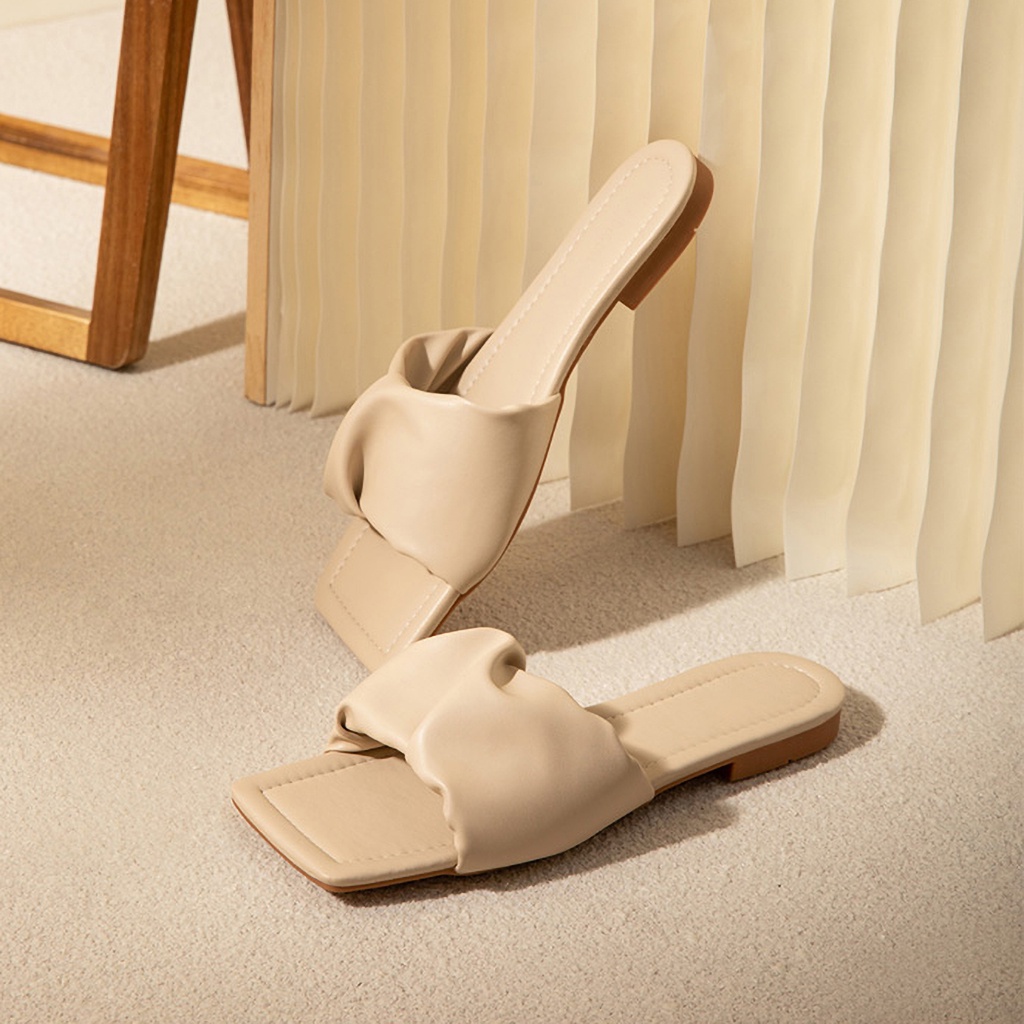 Dép bệt nữ quai nhún mũi vuông thời trang DILY cao 1cm_ AA0327