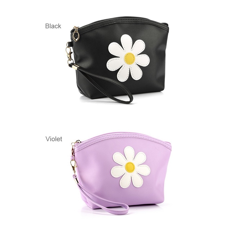 Túi Da PU Đựng Mỹ Phẩm Họa Tiết Hoa Cúc Nhỏ Màu Kẹo Xinh Xắn