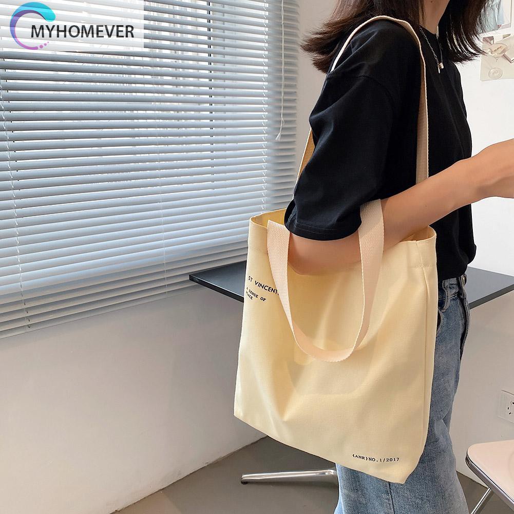 Túi Tote Đeo Vai Bằng Vải Canvas In Chữ Thời Trang Dành Cho Nữ