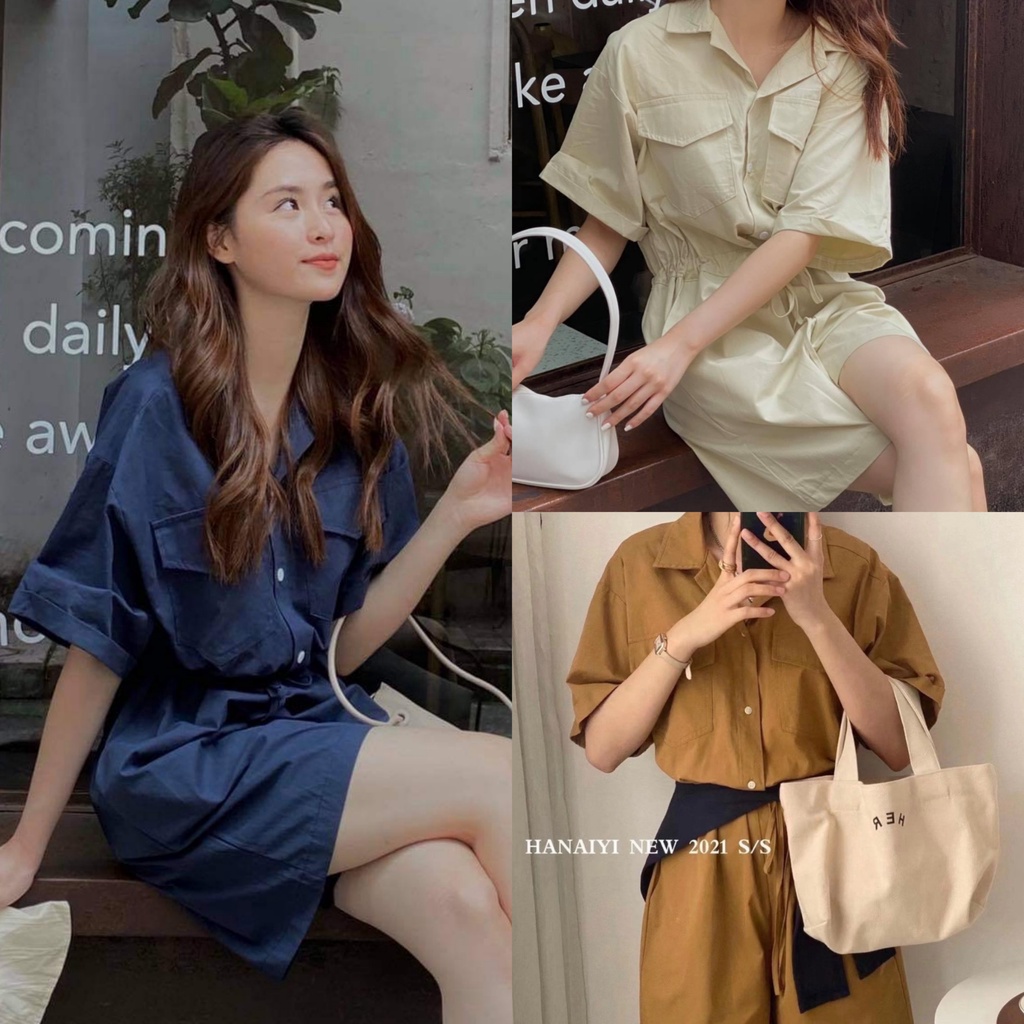 Jum cổ sơ mi túi ngực vải thô trơn form thụng đáng yêu full 4 màu | BigBuy360 - bigbuy360.vn