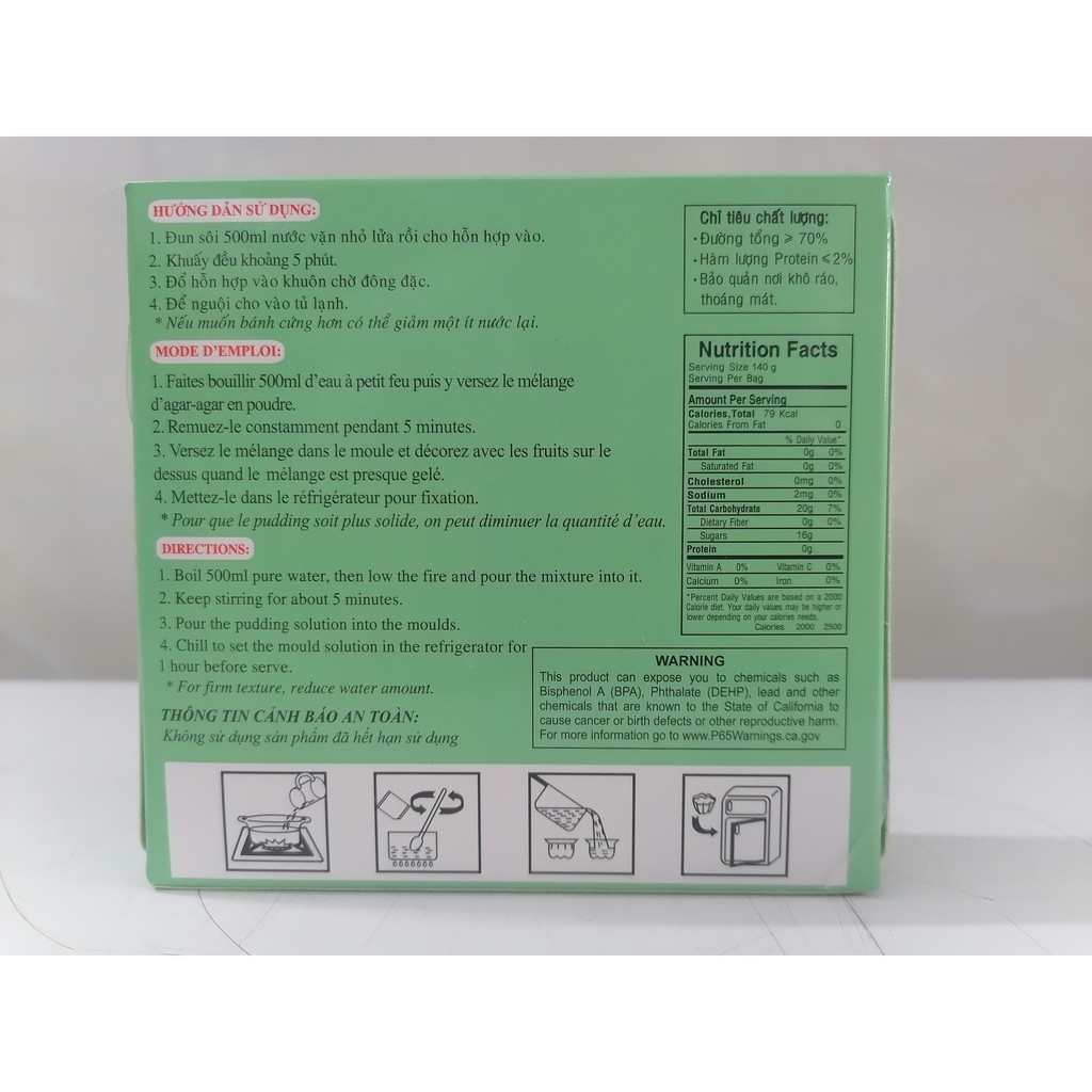 [140g – Dừa] BỘT THẠCH RAU CÂU PHA SẴN [VN] 3K Agar Jelly Pudding Coconut Flavour (halal) (btn-hk)