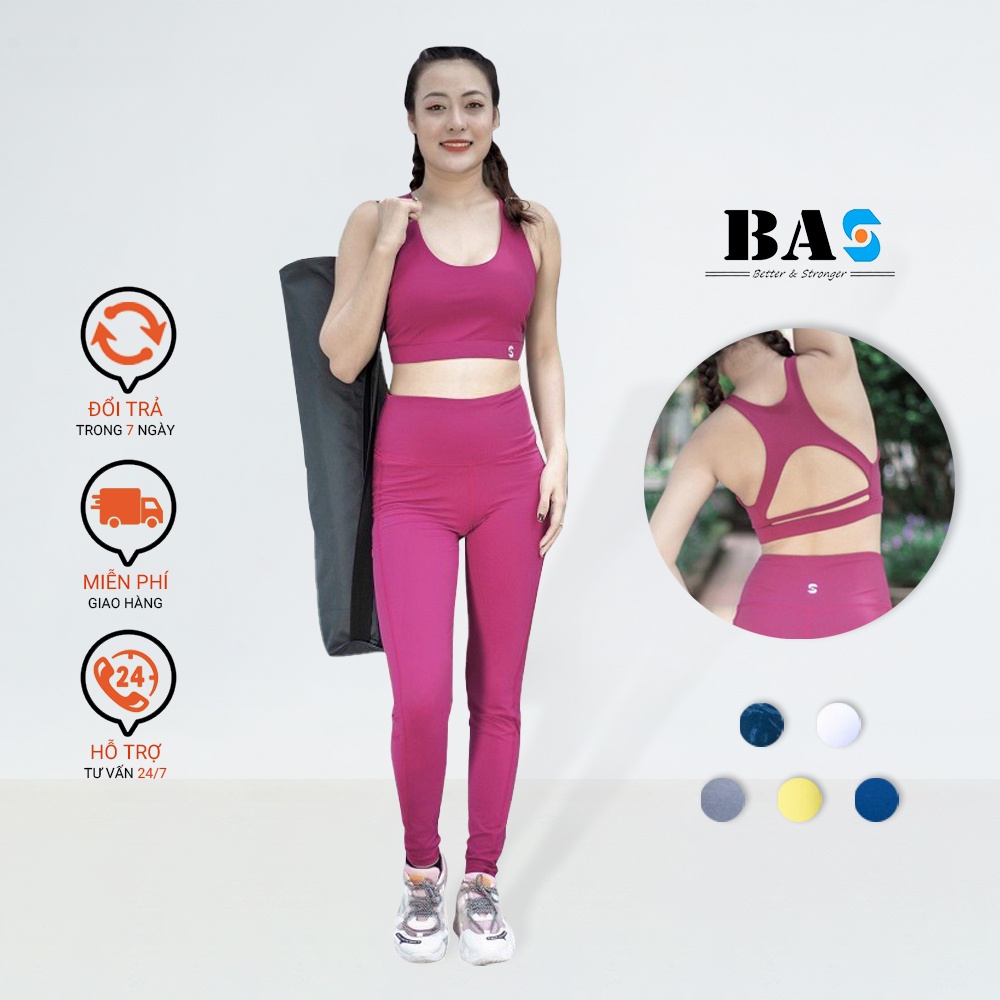 Set quần áo tập gym yoga Aerobic chuyên nghiệp BAS bra croptop phối legging dài co giãn - S40037-2