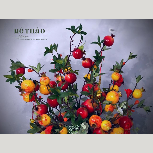 (Ảnh shop chụp) Bình Lựu Giả Trang Trí Nhà Cửa, Decor Phòng Khách Chất Liệu Lụa Cao Cấp Mê Thảo Flower