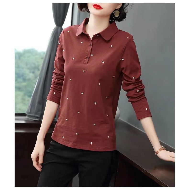 Áo polo 100% cotton Tay Dài Dáng Rộng Thời Trang Mùa Thu Dành Cho Nữ 7TRV