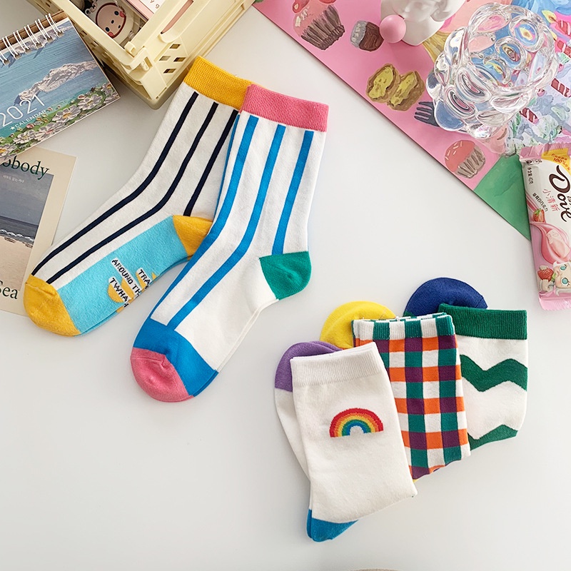 Tất vớ cotton cổ cao nam nữ họa tiết cầu vồng - SONO68