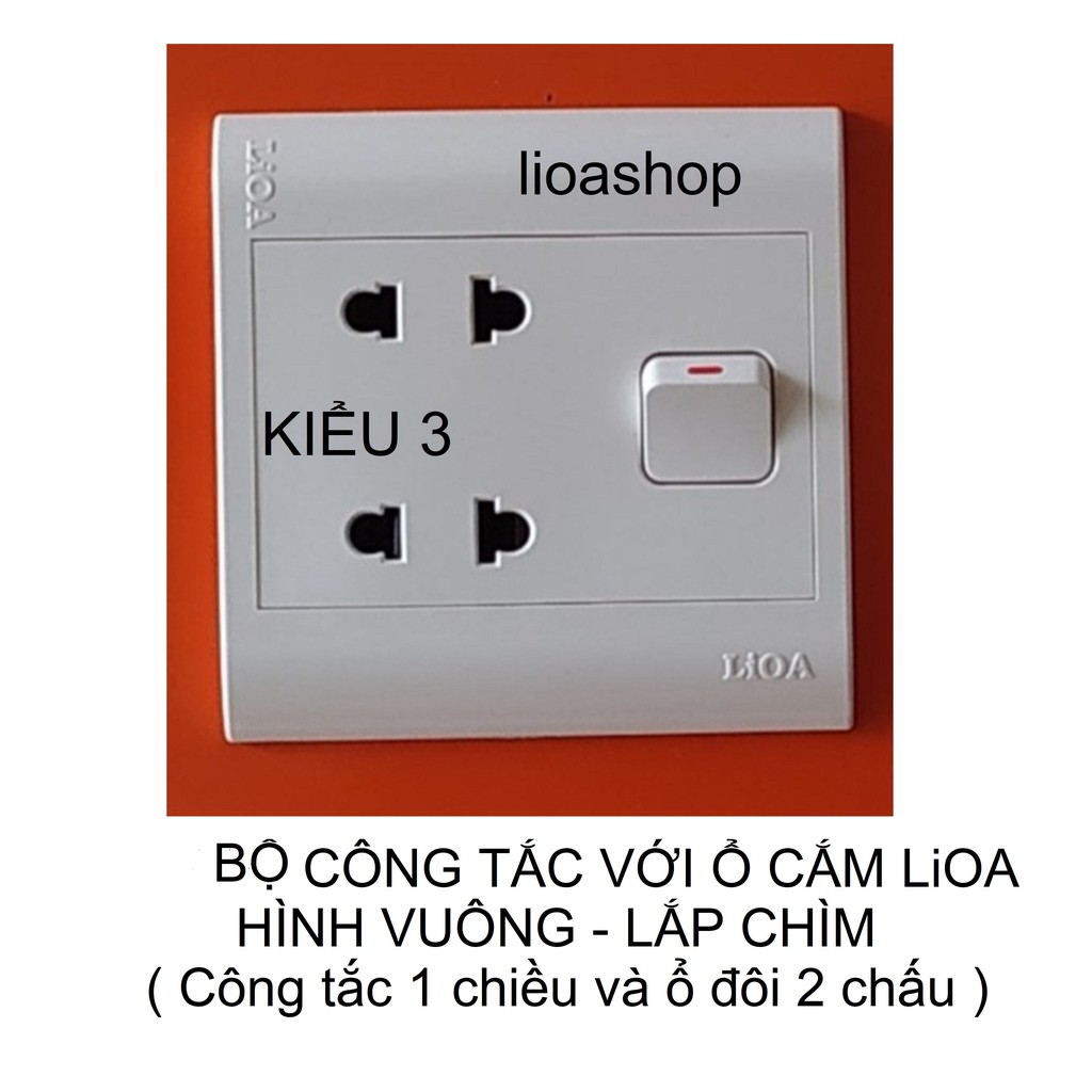 BỘ CÔNG TẮC Ổ CẮM ĐÔI 2 CHẤU LiOA. VUÔNG