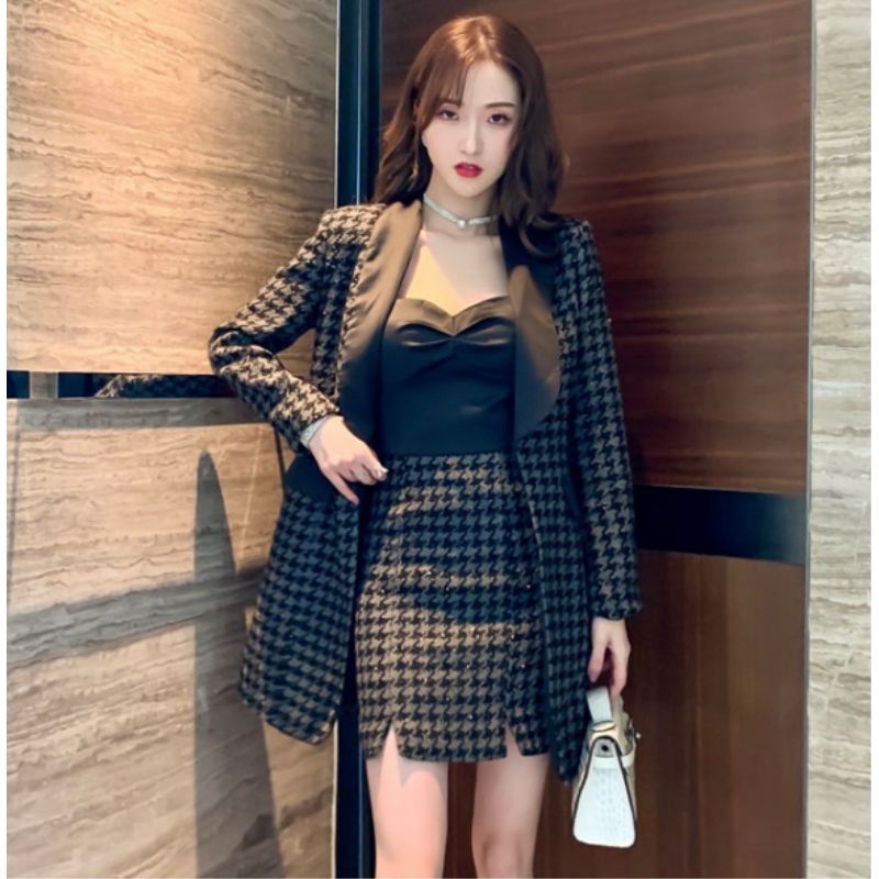 Set đầm yếm và áo khoác thanh lịch thời trang cho nữ