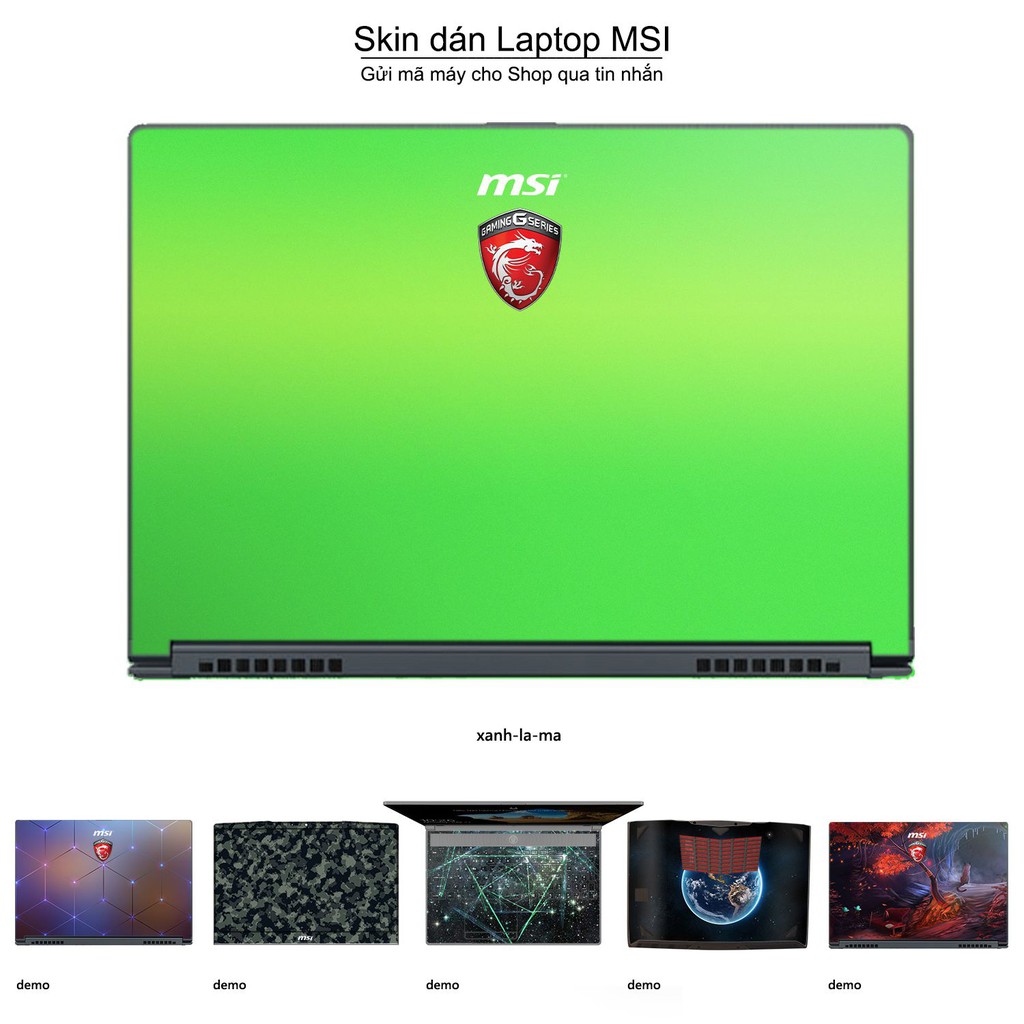 Skin dán Laptop MSI màu xanh lá mạ (inbox mã máy cho Shop)