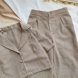Set dạ cổ vest + quần ống rộng
