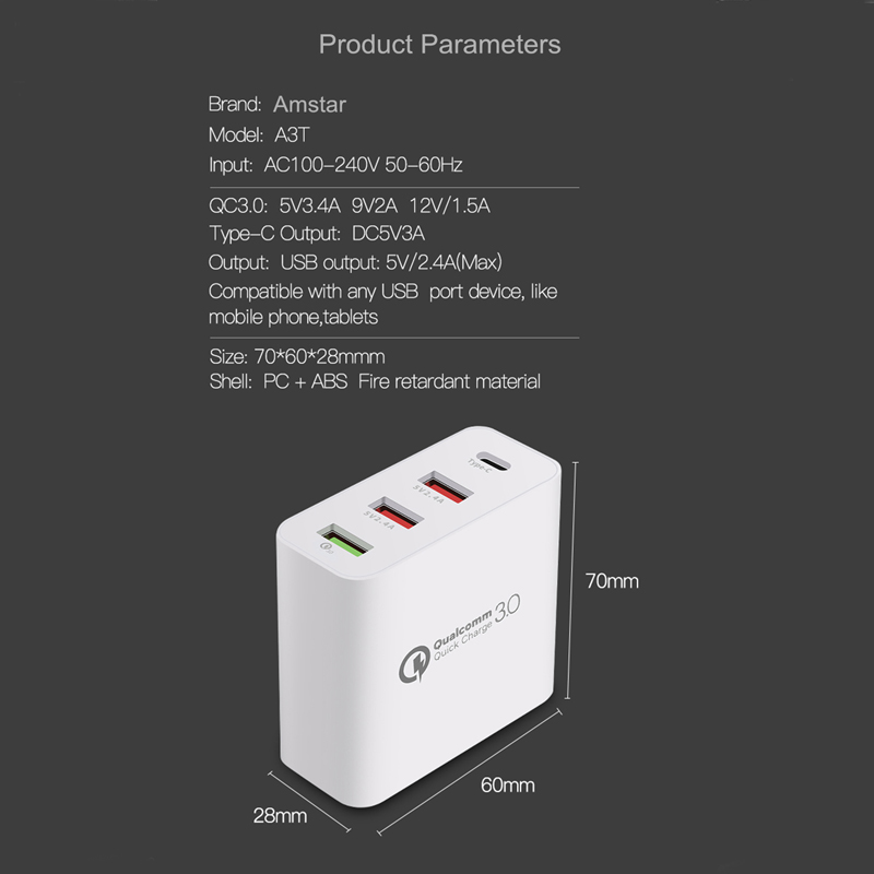 Củ Sạc Nhanh Qc 3.0 4 Cổng Usb 36w