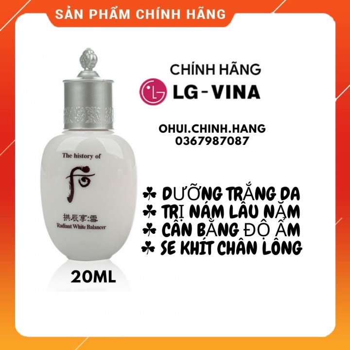 ⚡CHÍNH HÃNG 100%⚡Chai nước hoa hồng dưỡng trắng mờ sạm nám Whoo Gongjinhyang: Seol radiant white 20ml