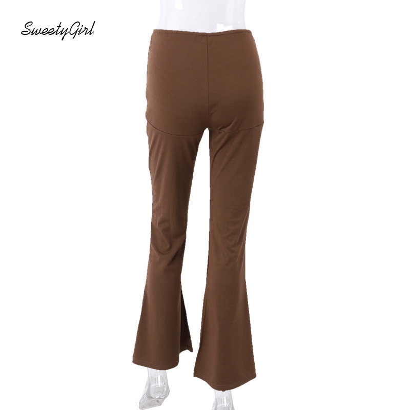 Quần Dài Ống Loe Màu Nâu Trơn Thời Trang 2022 Gợi Cảm Cho Nữ