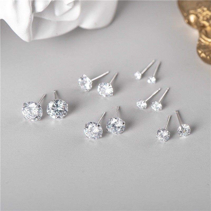 Khuyên tai bạc nụ đá nhiều màu Bông tai bạc nam nữ CHILLEE