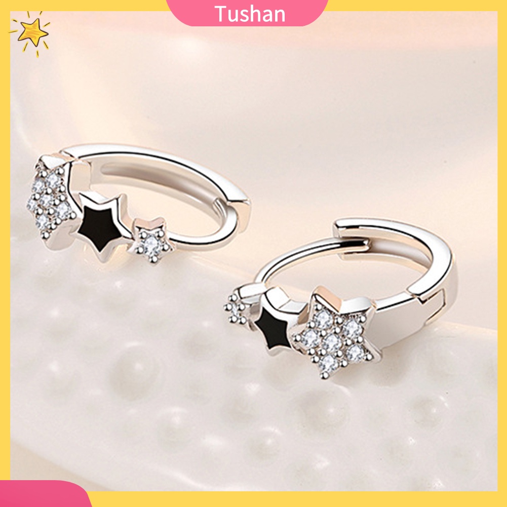 TUSH Women Cubic Zirconia Inlaid Star Huggie Earrings Fashion Piercing Jewelry Gift