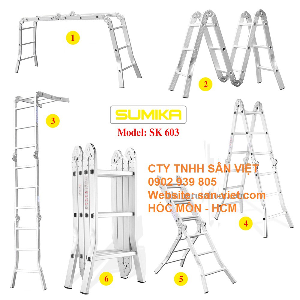 Thang nhôm gấp 4 đoạn Sumika SK 603 I3.4M A1.7M - sk603 [Thang nhôm gấp 4]