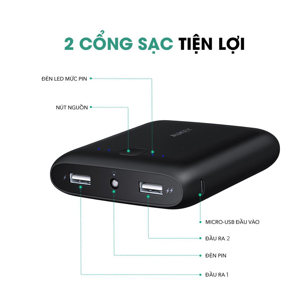 Pin Sạc Dự Phòng 10000mAh Aukey PB-N42 Công Nghệ AiPower Độc Quyền Kèm Đèn LED