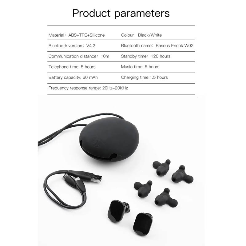 Tai nghe Bluetooth đôi true wireless BASEUS Encok W02 V4.1 âm thanh 4D Stereo - hỗ trợ kết nối riêng lẽ từng tai (đen)