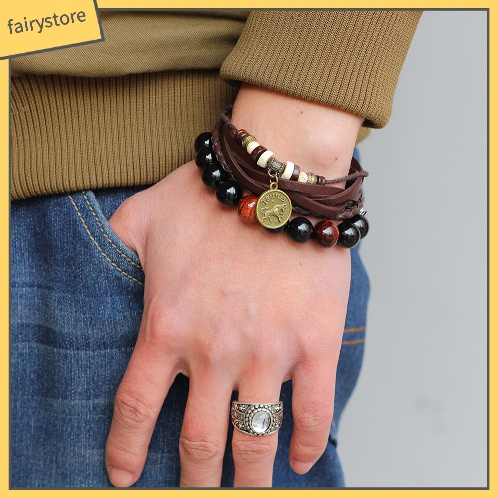 Vòng đeo tay giả da nhiều tầng phong cách cổ điển dành cho cả nam và nữ