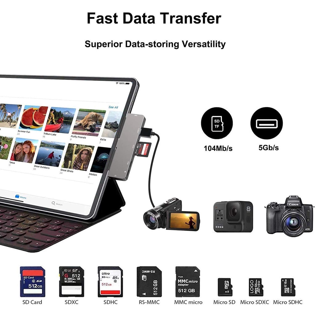 7 Trong 1 Bộ Chia Cổng USB Type C HUB Cho tablet táo Air 4 10,9 mini 6 Pro 11 12,9 2018 2020 2021 Cổng Tai Nghe 3.5mm