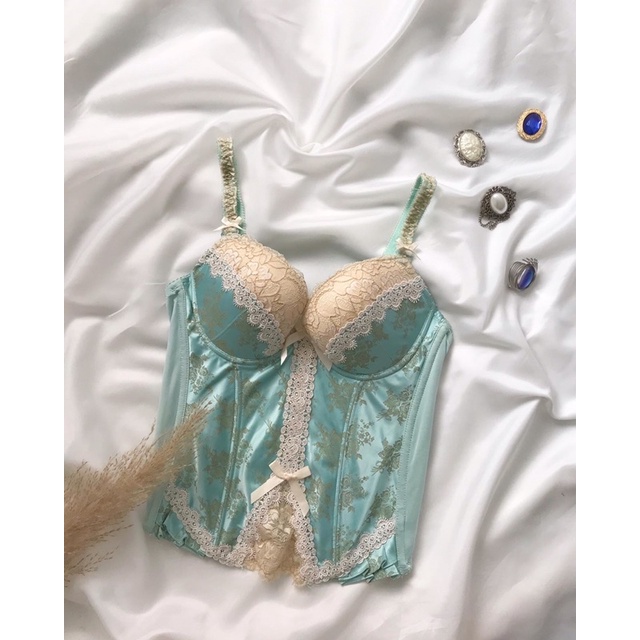 Áo corset xanh ren 2hand(B80)