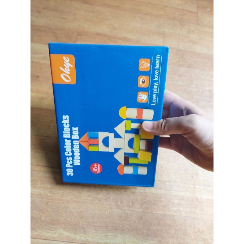 Bộ xếp hình 30 khối gỗ tự nhiên đồ chơi phát triển trí tuệ cho bé