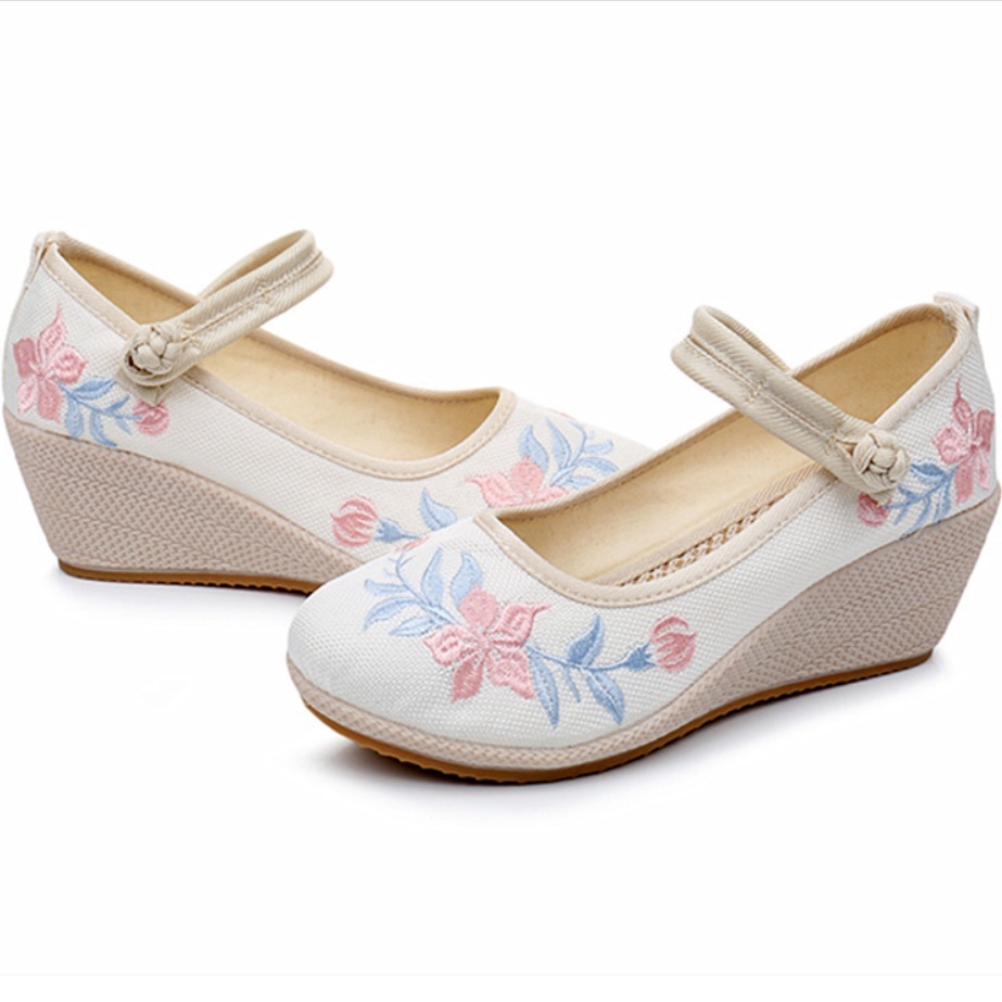 Giày vải đế xuồng 7cm Giày cổ trang cao gót giày tiểu thư