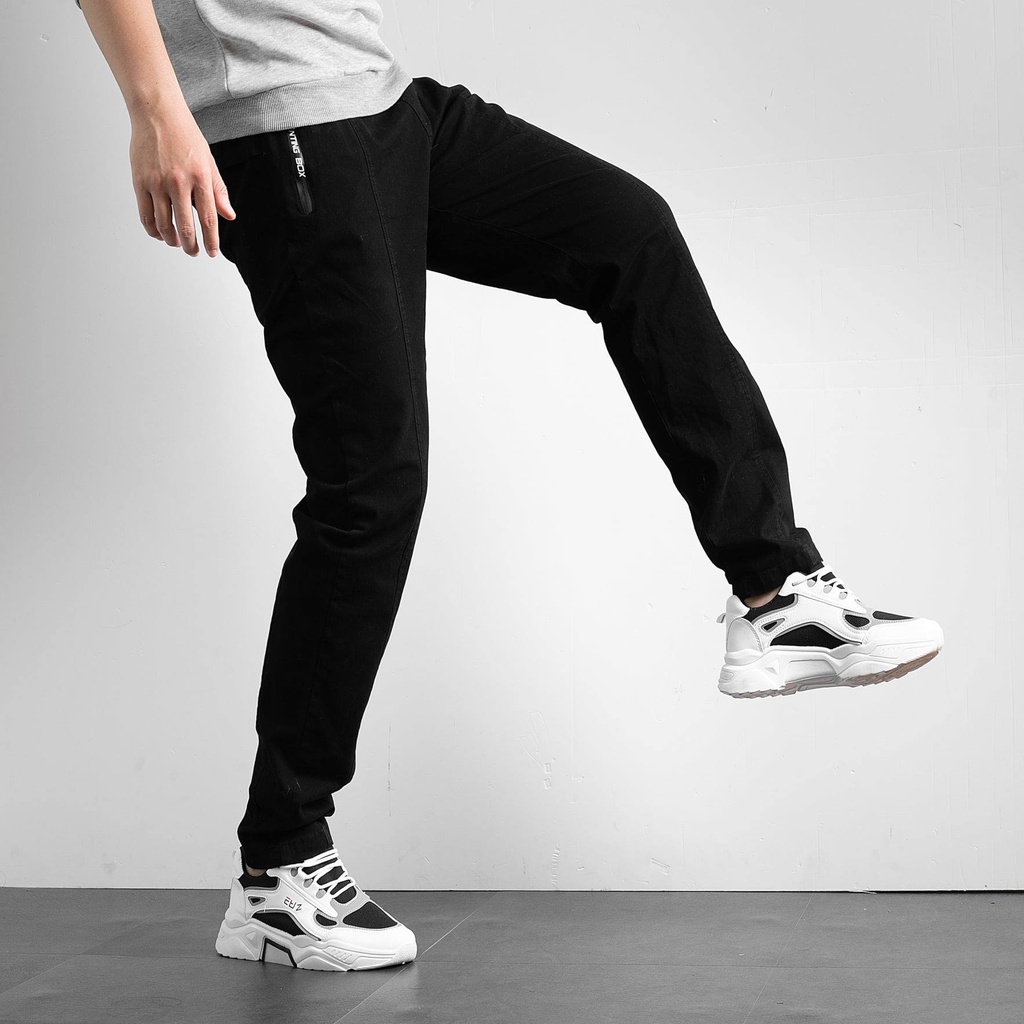 Quần kaki đen ống suông kéo khóa dáng slimfit trẻ trung
