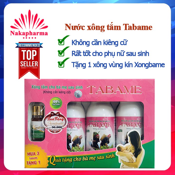 Combo 3 chai nước xông tắm sau sinh Tabame tặng 1 chai Xông vùng kín Xongbame