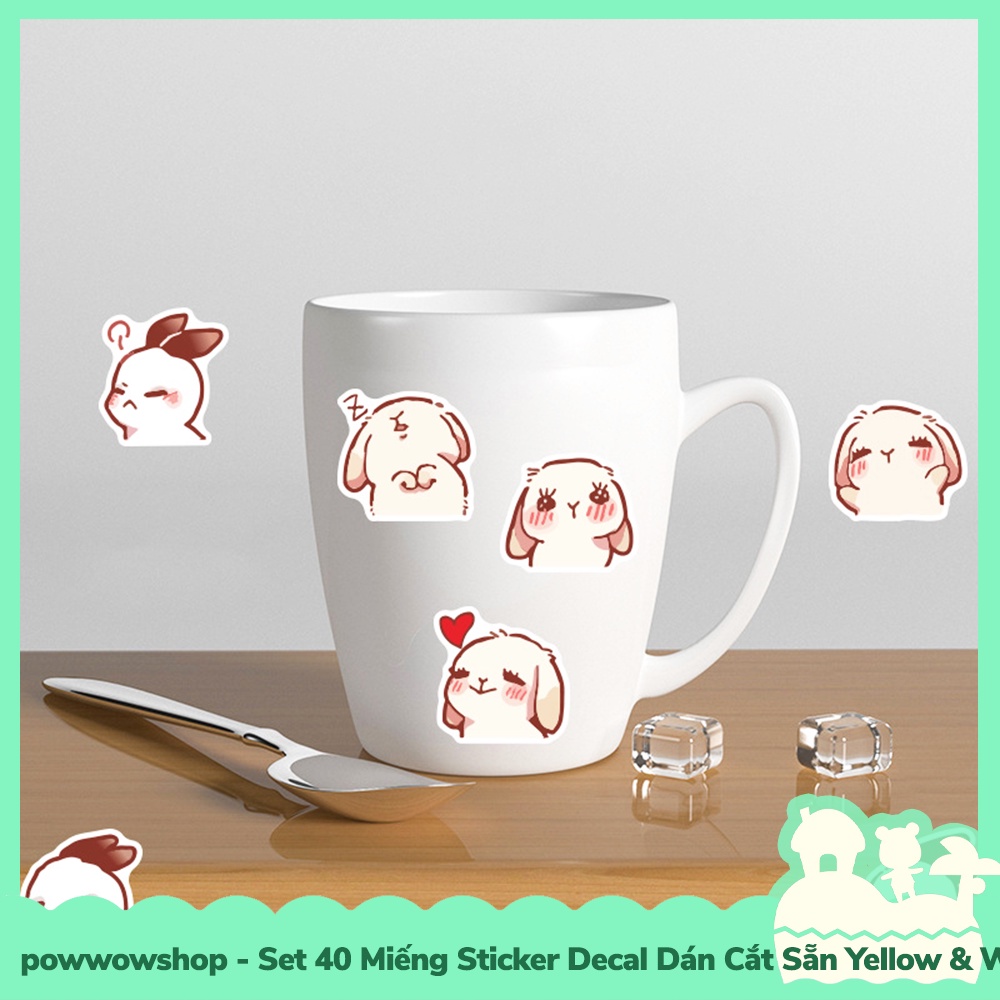 [Sẵn VN - Hỏa Tốc] Set 40 Miếng Sticker Decal Cắt Sẵn DIY Dán Trang Trí Vật Dụng Mẫu Yellow &amp; White Rabbit Cute Momment