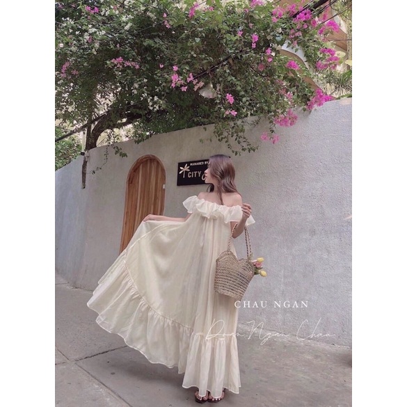 Đầm Bẹt Vai Maxi Freesize, Màu Nude MayStore