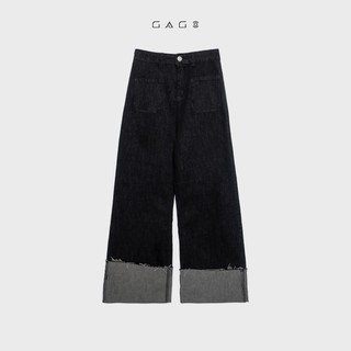 Quần jean ống lật lai thời trang GAGO double pocket straight denim màu đen GO3349