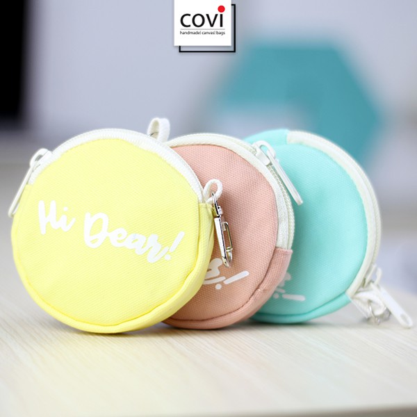 Ví Vải Canvas Mini Hình Tròn Ngộ Nghĩnh Thời Trang Covi Màu Xanh Hồng Vàng Trắng V3