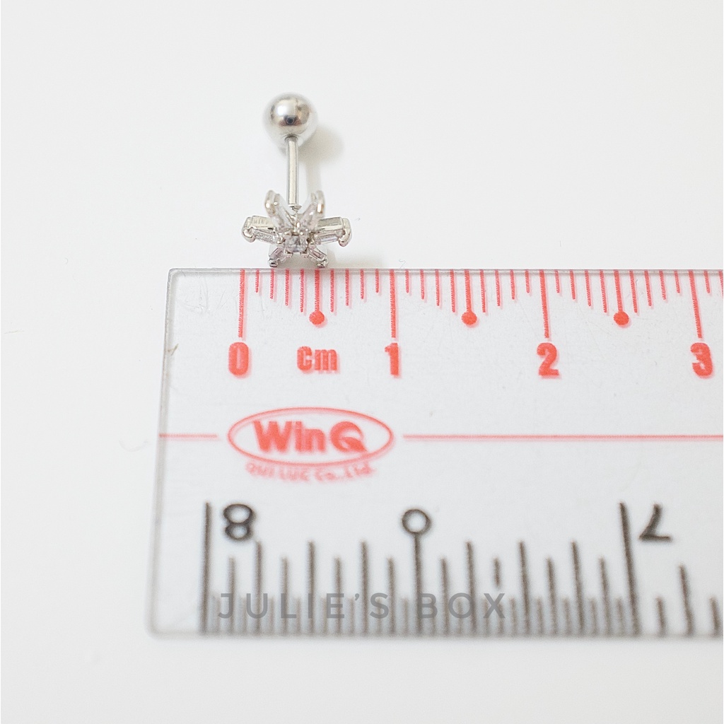 [1 Chiếc] Khuyên Tai Titan Hoa 6 Cánh Đá Trắng Unisex Màu Bạc Đuôi Bi Không Gỉ Sét Không Ngứa Bông Tai Julies Box 66