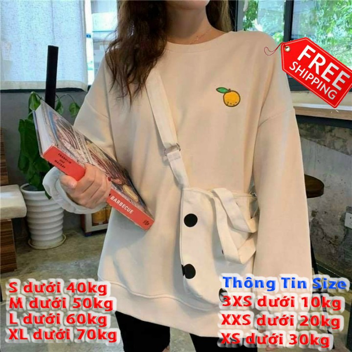 [FREE SHIP TOÀN QUỐC] ÁO THUN NỮ SWEATER TAY DÀI THUN NỈ PE FORM RỘNG THÊU TRÁI CÂY CỰC XINH