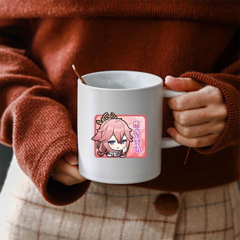 Cốc sứ trắng in hình GENSHIN IMPACT ver CHỮ NHẬT anime chibi dễ thương xinh xắn