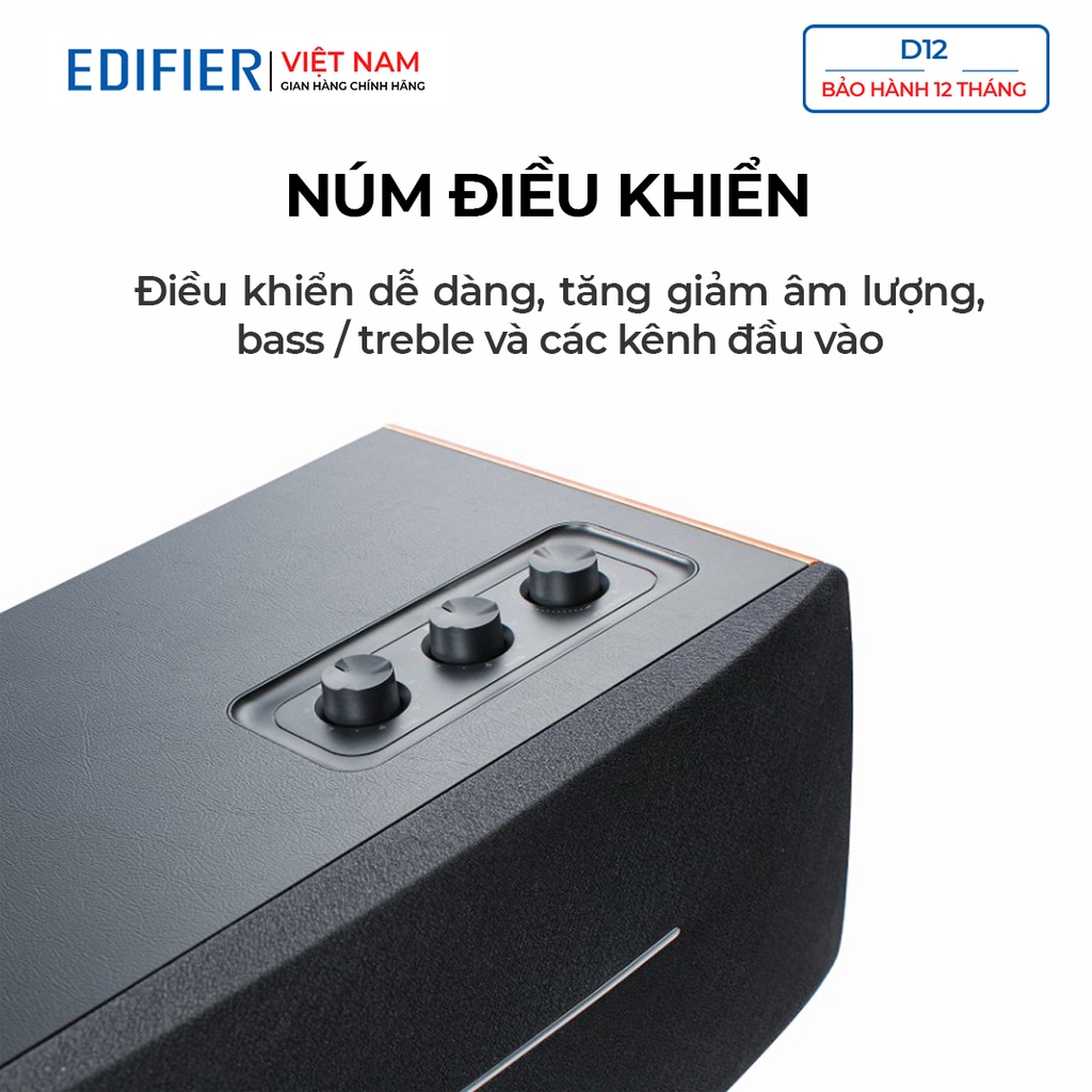 Loa bluetooth 5.0 Edifier D12 - CES 2020 Công suất 70W Thiết kế cổ điển Điều khiển từ xa - Hàng chính hãng